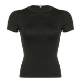 Basic Solid Crop Top Short Sleeve Crewneck Skinny T-shirt Summer Casual Tee for Women Y2K Vintage Top Harajuku Streetwear