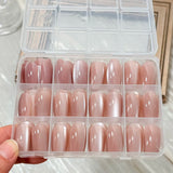 144Pcs Pink Cat Eye Press On Nails Short Square Glitter Pink Acrylic Fake Nail Tips Full Cover Wearable Women False Nails Patch#