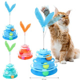 Pattern Feather Cat Toy, Three-layer Rotating Tower with Ball, Indoor Cat Interactive Fun&Christmas, New Year Pet Toys