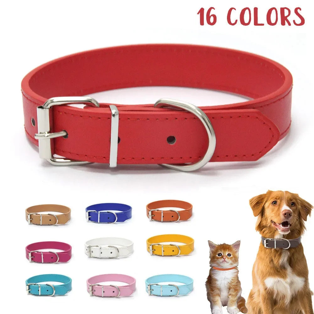 Solid Color Leather Pet Collar