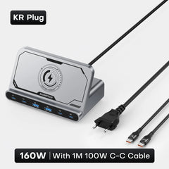 160W 7in 1 USB C Fast Charging Station PD3.0 QC3.0 With Wireless Charging Station Stand For iPhone 15 iPad Samsung Tablet Laptop