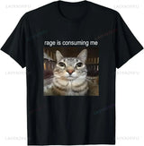 The Anger Consumed Me, Silly Cat Memes, The Hilarious Print T-shirts and The Black Crew-neck, Short-sleeved Outfits