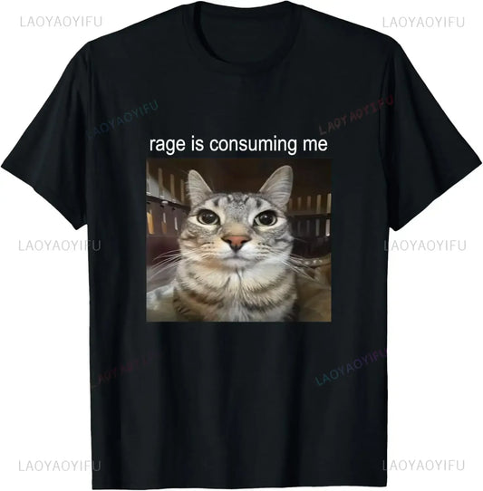 The Anger Consumed Me, Silly Cat Memes, The Hilarious Print T-shirts and The Black Crew-neck, Short-sleeved Outfits