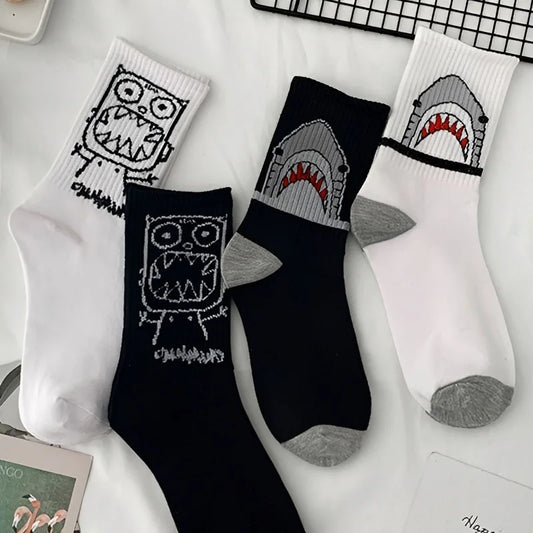 Spring Summer High Quality Harajuku Chaussette Style Shark Socks For Women Men's Cotton Hip Hop Man Meias Mens Calcetines