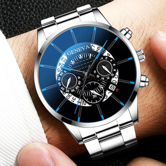Men's Stainless Steel Big Dial Quartz Watch (2-Piece Set)