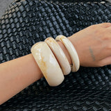 Ingemark 3Pcs/Set Vintage Beige Resin Bangles for Women on Hand 2025 New Trend Boho Stacking Charm Bracelets Y2K Jewelry Gift