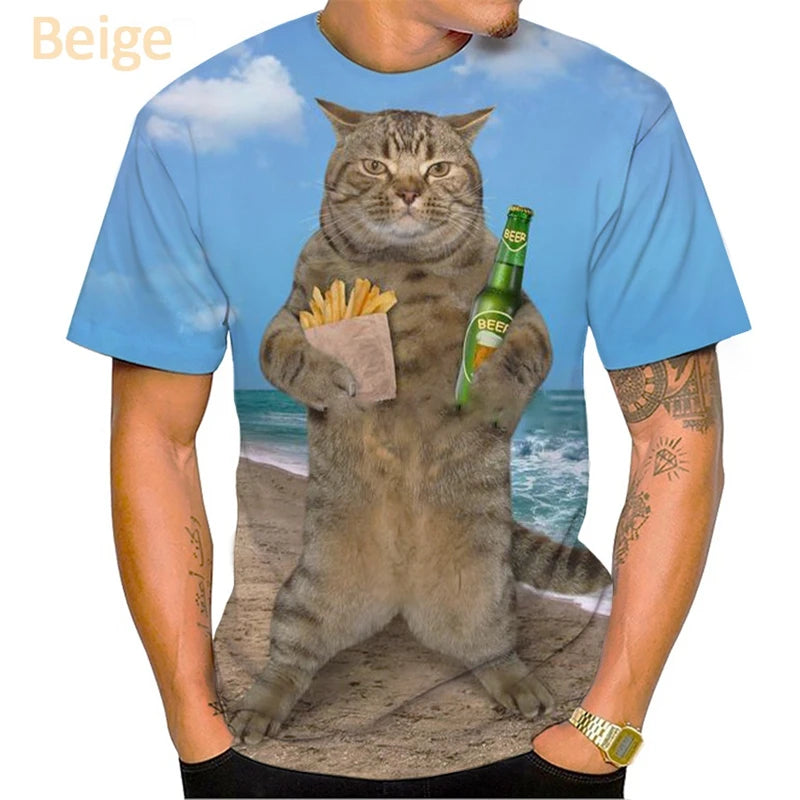 Creative 3D Printed Funny Cat Pattern T-Shirt