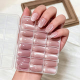 144Pcs Pink Cat Eye Press On Nails Short Square Glitter Pink Acrylic Fake Nail Tips Full Cover Wearable Women False Nails Patch#