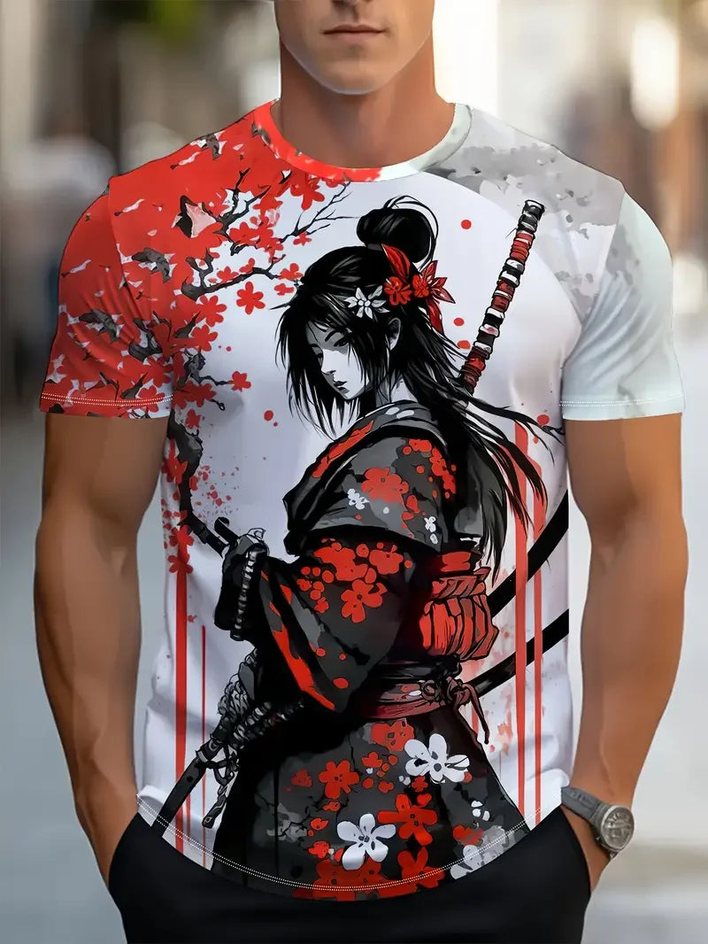 2025 Men's Japanese Samurai Cat Art 3D Print Casual T-shirts Streetwear Tee Tops Summer Men Women Harajuku Short Sleeve Y2k Tees