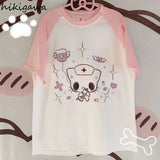 Japanese T Shirts for Women Cat Cute Print Camisetas Casual Fashion Summer Tees 2025 Ropa Mujer Short Sleeve O-neck Y2k Tshirt