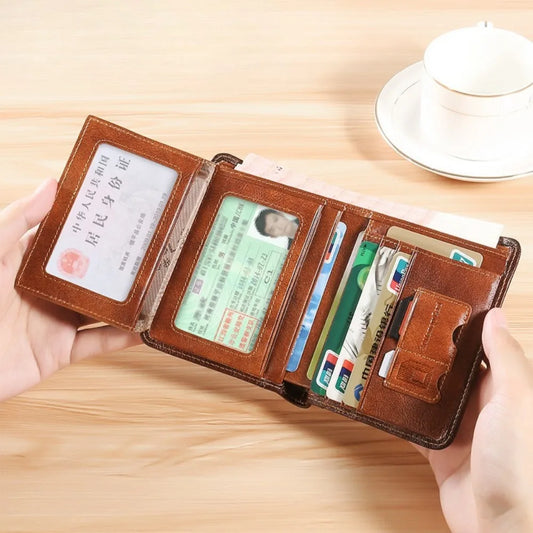 Vintage Leather RFID Trifold Wallet