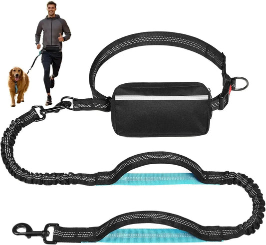 Free Dog Leash with Zipper Pouch, Dual Padded Handles Running Leash for Medium and Large Dog, Retractable Bungee Waist Dog Leash