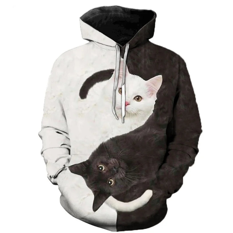 Black and White Cat 3D Print Hoodie