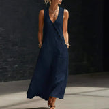 Casual Sleeveless Loose Maxi Dress Women Summer 2026 Fashion Solid Color V-neck Holliday Long Dresses Elegant