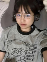 I Am A Cat Letter Print Summer Tops Women Vintage Kawaii Tshirt Simple Harajuku T-shirts Y2k Aesthetic Casual Gray Cute Tees