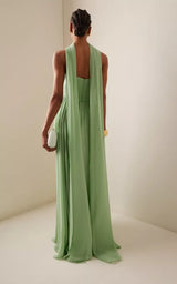 Strapless Green Evening Gown Pleats Chiffon Floor Length Formal Dress With Scarf Prom Party Maxi Dress Zip Back Customized
