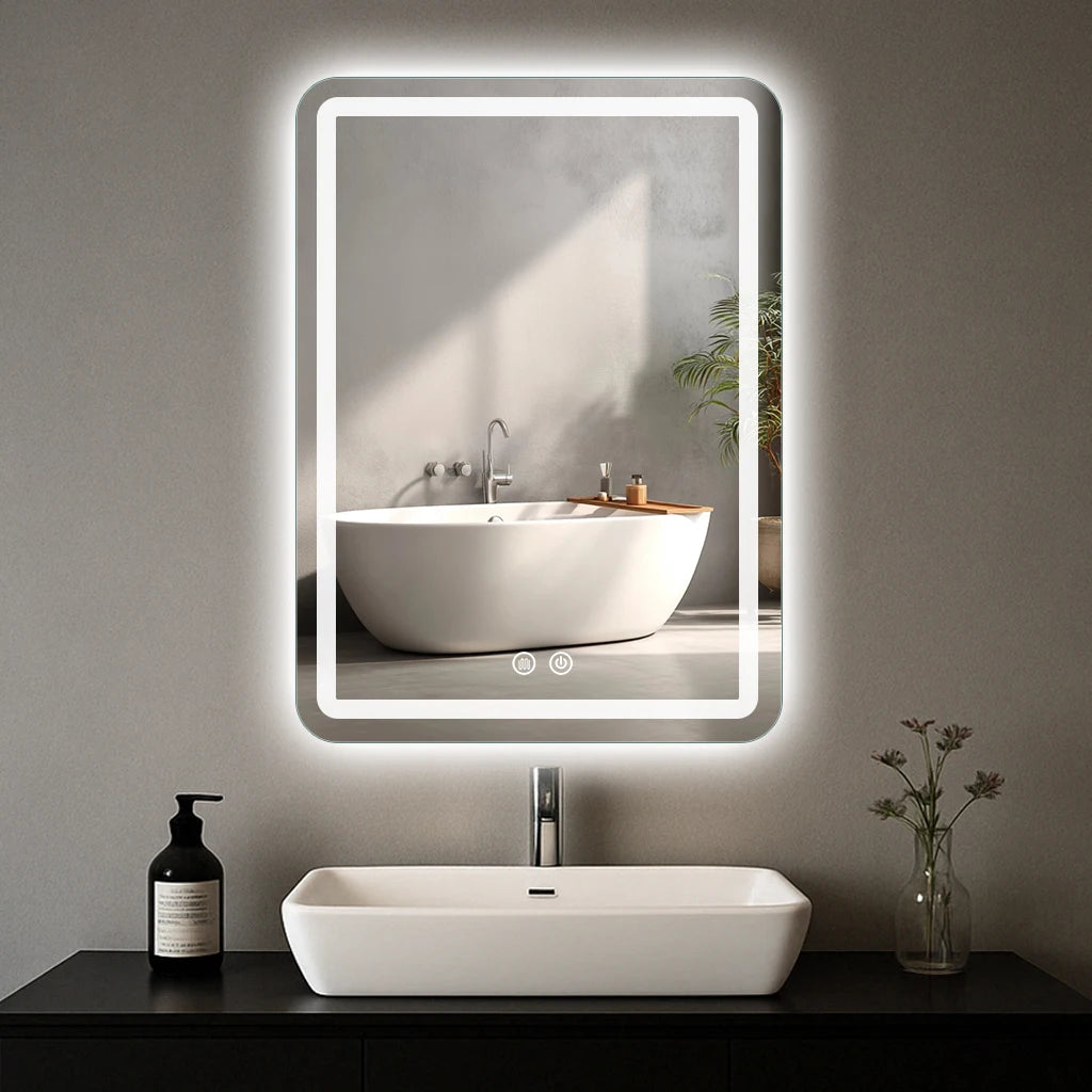 LED backlit bathroom vanity mirror with anti-fog