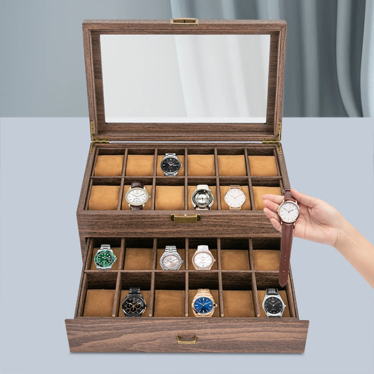 24-Slot Rustic Wood Watch Box