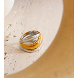 Yhpup Size 678 New Stainless Steel Layered Geometric Cast Statement Ring Rust Proof Metal Texture Attractive Women Jewelry