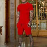 2025 summer new men's breathable sportswear short sleeved t-shirt and shorts set popular quick drying clothing