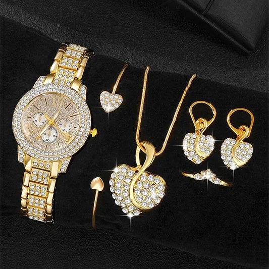Women's Luxury Rhinestone Jewelry & Watch Set