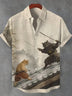 Men's Novelty Funny Cat Button-Up Shirt