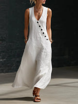Casual Sleeveless Loose Maxi Dress Women Summer 2026 Fashion Solid Color V-neck Holliday Long Dresses Elegant