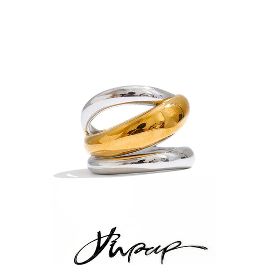 Yhpup Size 678 New Stainless Steel Layered Geometric Cast Statement Ring Rust Proof Metal Texture Attractive Women Jewelry