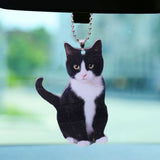 Simulated Cat Pendant Car Rearview Mirror 2D Flat Acrylic Pendant Car Keychain Phone Handbag Kitten Decoration Hanging Ornament