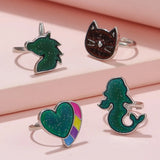 4Pcs/set Girls Mood Colour Changing Unicorn Mermaid Cat Love Ring Set for Daughter Sisters Best Friend Gifts