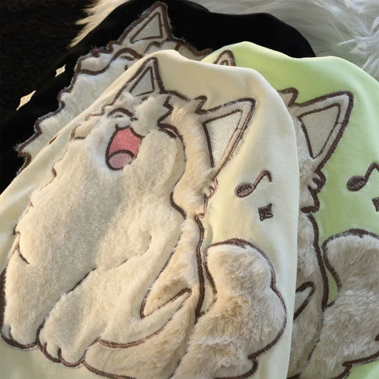 Kawaii Furry Cat Embroidered T-Shirt