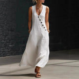 Casual Sleeveless Loose Maxi Dress Women Summer 2026 Fashion Solid Color V-neck Holliday Long Dresses Elegant