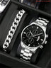 Men's Stainless Steel Big Dial Quartz Watch (2-Piece Set)