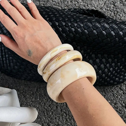 Ingemark 3Pcs/Set Vintage Beige Resin Bangles for Women on Hand 2025 New Trend Boho Stacking Charm Bracelets Y2K Jewelry Gift