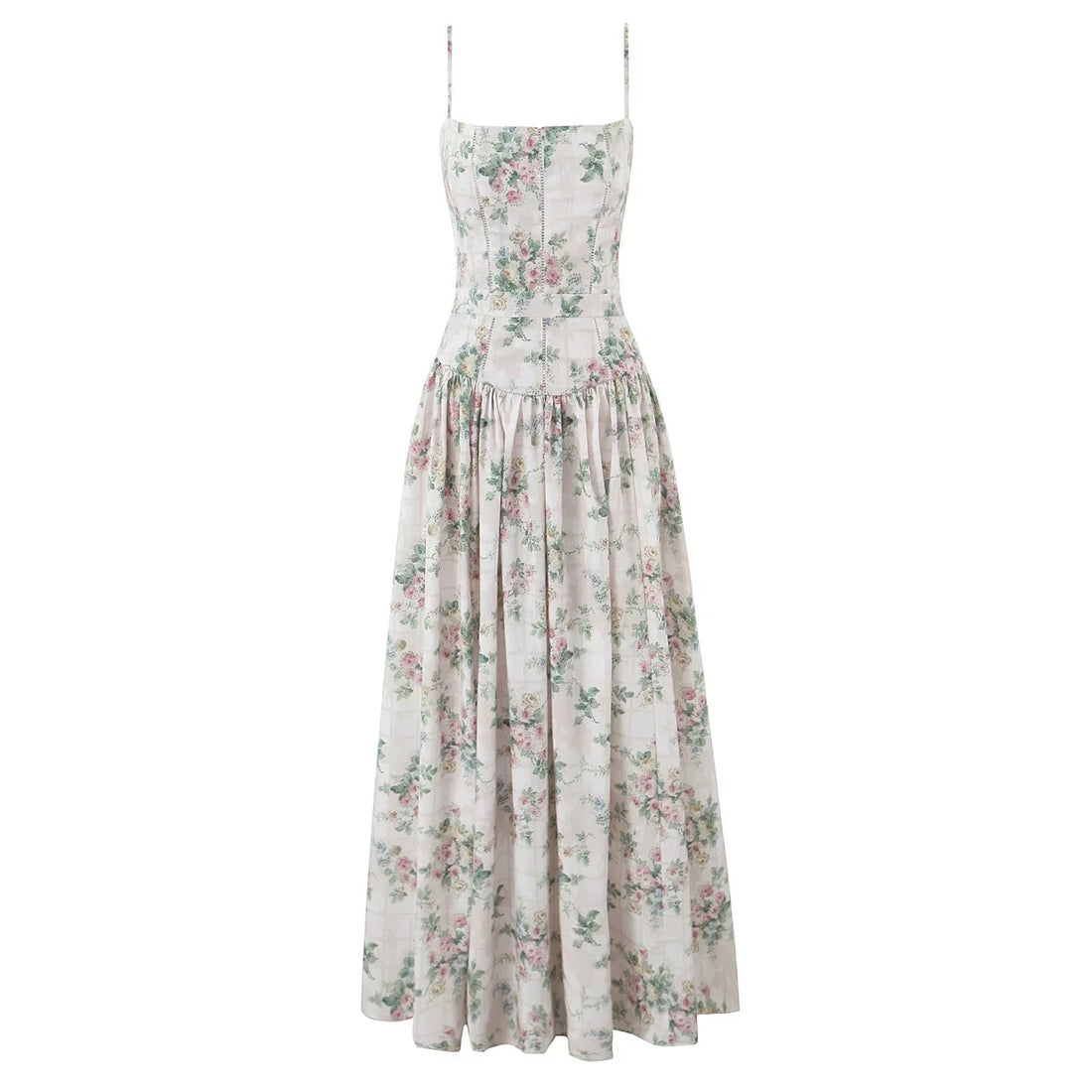 Vintage Boho Floral Printed Maxi Dress Beige Ruffles Bodycon Strappy Backless Women Dresses Sexy Vocation Ladies Vestidos New