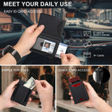 New Black Leather Wallet for Men Slim Bifold RFID Blocking Wallet with Pop-Up Metal Card Holder & Card Sleeves POP UP Wallet