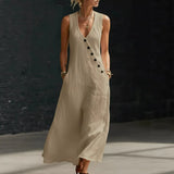 Casual Sleeveless Loose Maxi Dress Women Summer 2026 Fashion Solid Color V-neck Holliday Long Dresses Elegant