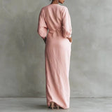 Women's Sexy V Neck Wrap Waist Long Dresses 2026 Spring Casual Solid Slim Bodycon Hips Dress Elegant Long Sleeve Slit Maxi Dress