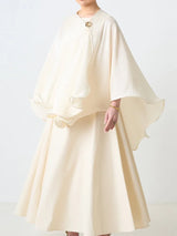 2026 women's Minimalist Cream Two Piece Set Puff Sleeve Blouse Sleeveless Flared Maxi Dress Modest Casual Workwear Daily Outfit
