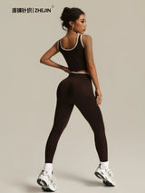 2 Piece Yoga Set Women Crossover V Waist Leggings Contrast Trim Sports Bra Gym Workout Matching Set Fitness Activewear Suit