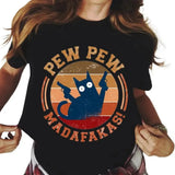 Pew Madafakas Cute Black Cat Print Women's Casual Fashion Round Neck Short-Sleeved T-Shirt Summer Streetwear Personality Y2K Top