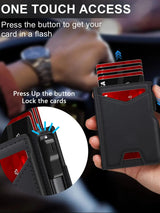 New Black Leather Wallet for Men Slim Bifold RFID Blocking Wallet with Pop-Up Metal Card Holder & Card Sleeves POP UP Wallet