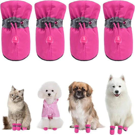4pcs Waterproof Pet Dog Shoes Anti-slip Rain Snow Boot Thick Warm For  Small Cats Dogs Puppy Dog Socks Booties