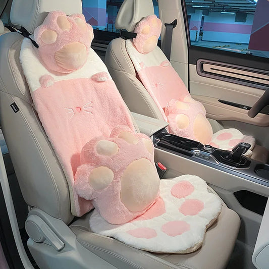 New Car Cushion Plush Warm Cute Cat Paw Car Seat Cushion Head Pillow Car Accessories  Seat Covers for Cars Full Set