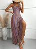 Boho Pattern Backless Split Maxi Dress
