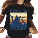 Pew Madafakas Cute Black Cat Print Women's Casual Fashion Round Neck Short-Sleeved T-Shirt Summer Streetwear Personality Y2K Top