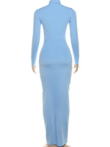 kliou Shirring Classic Women Maxi Dress High Street Autumn New Solid Turleneck Long Sleeve Bodycon Ladies Elegant Trend Vestidos