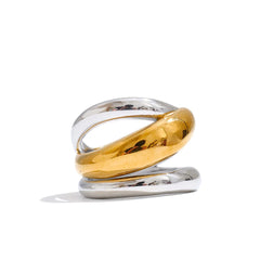 Yhpup Size 678 New Stainless Steel Layered Geometric Cast Statement Ring Rust Proof Metal Texture Attractive Women Jewelry