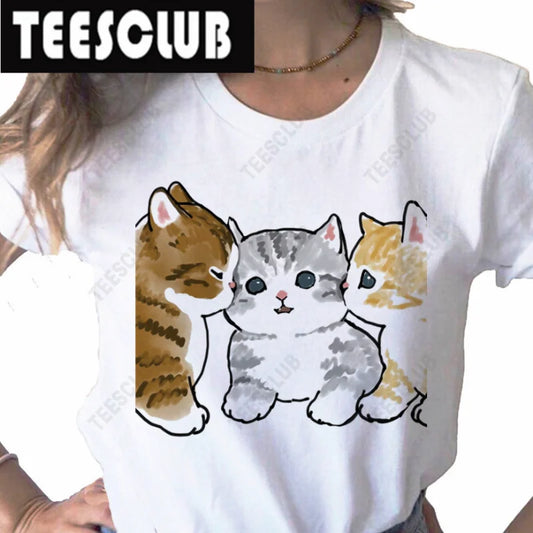 Cartoon Cat Print Aesthetic T-Shirt