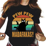 Pew Madafakas Cute Black Cat Print Women's Casual Fashion Round Neck Short-Sleeved T-Shirt Summer Streetwear Personality Y2K Top